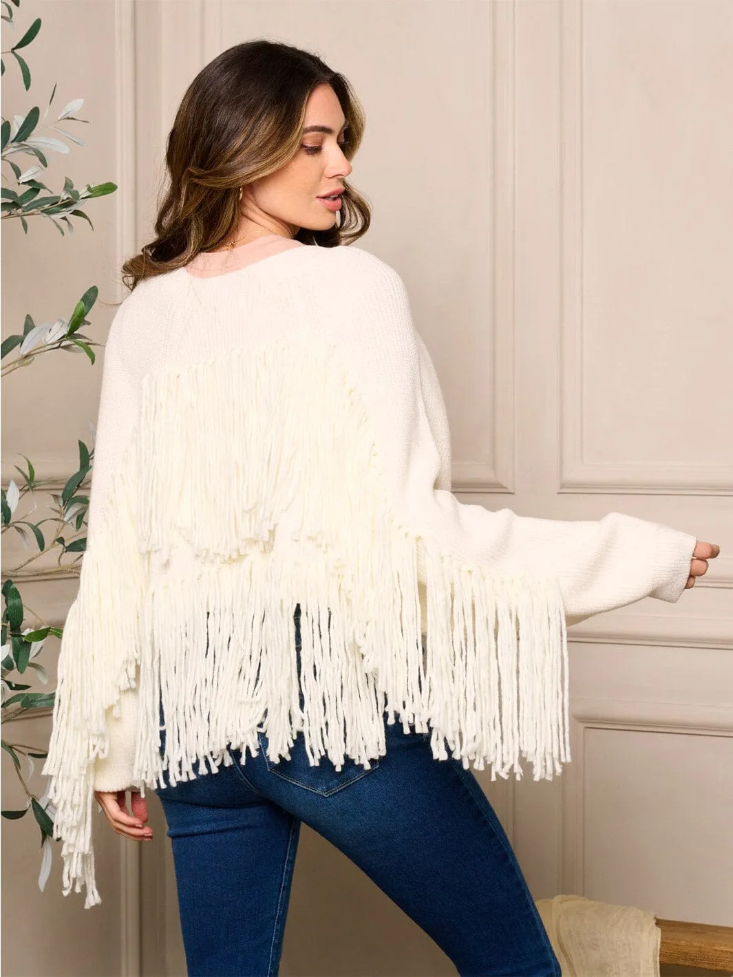 WOMENS LONG FRINGE SLEEVE OPEN FRONT CARDIGAN