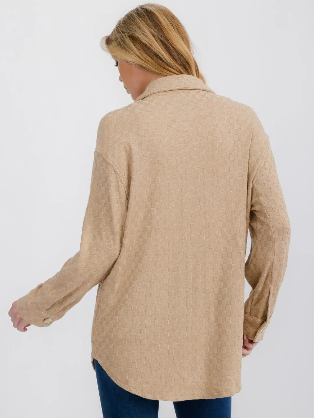 WOMEN'S LONG SLEEVE BUTTON UP OVERSIZED DETAILED TOP