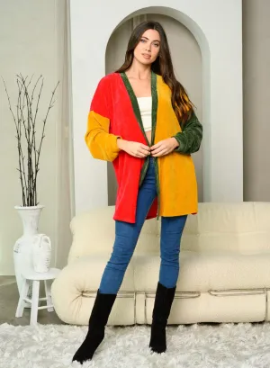 WOMEN'S LONG SLEEVE COLORBLOCK OPEN FRONT CARDIGAN