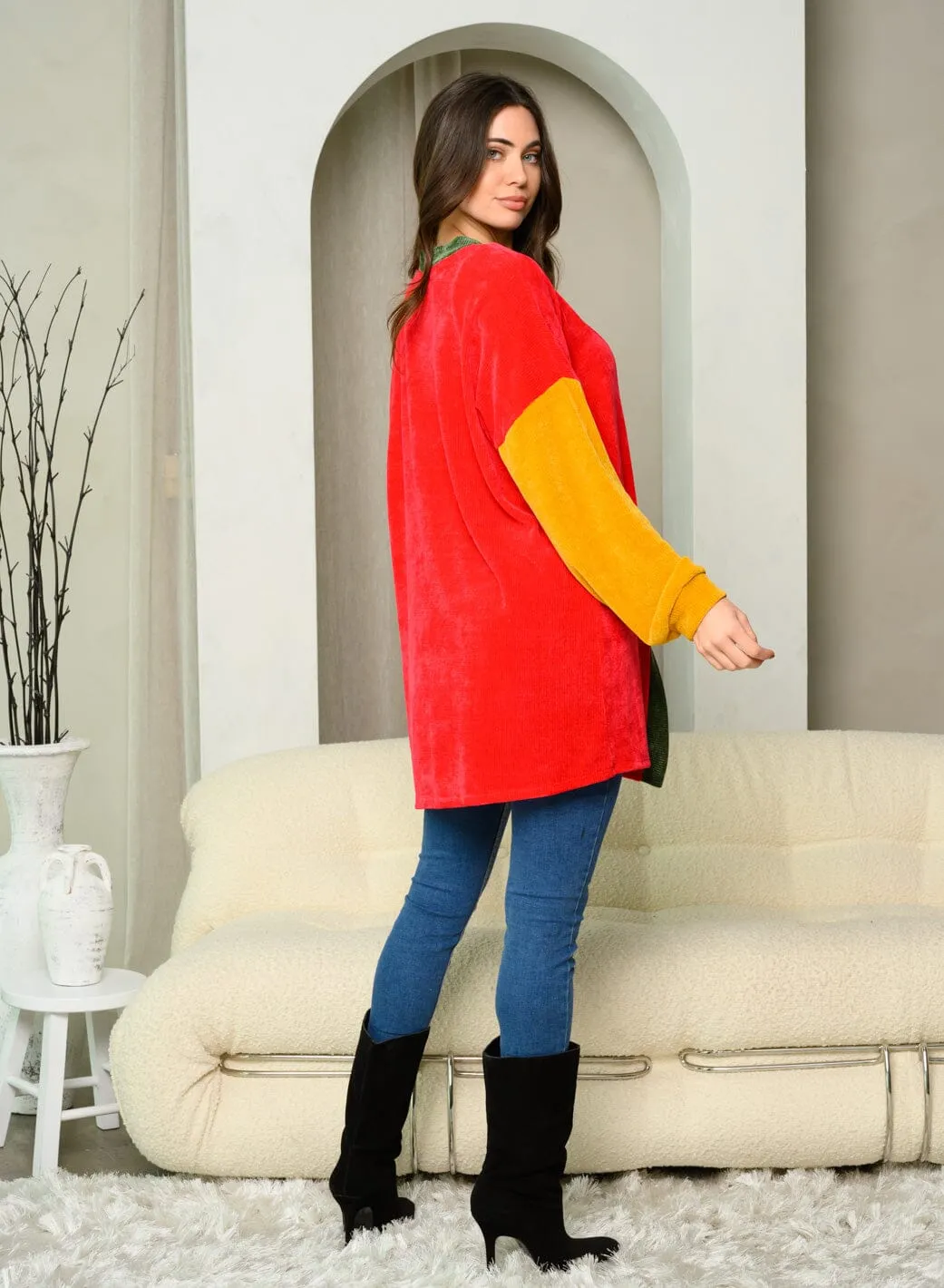 WOMEN'S LONG SLEEVE COLORBLOCK OPEN FRONT CARDIGAN