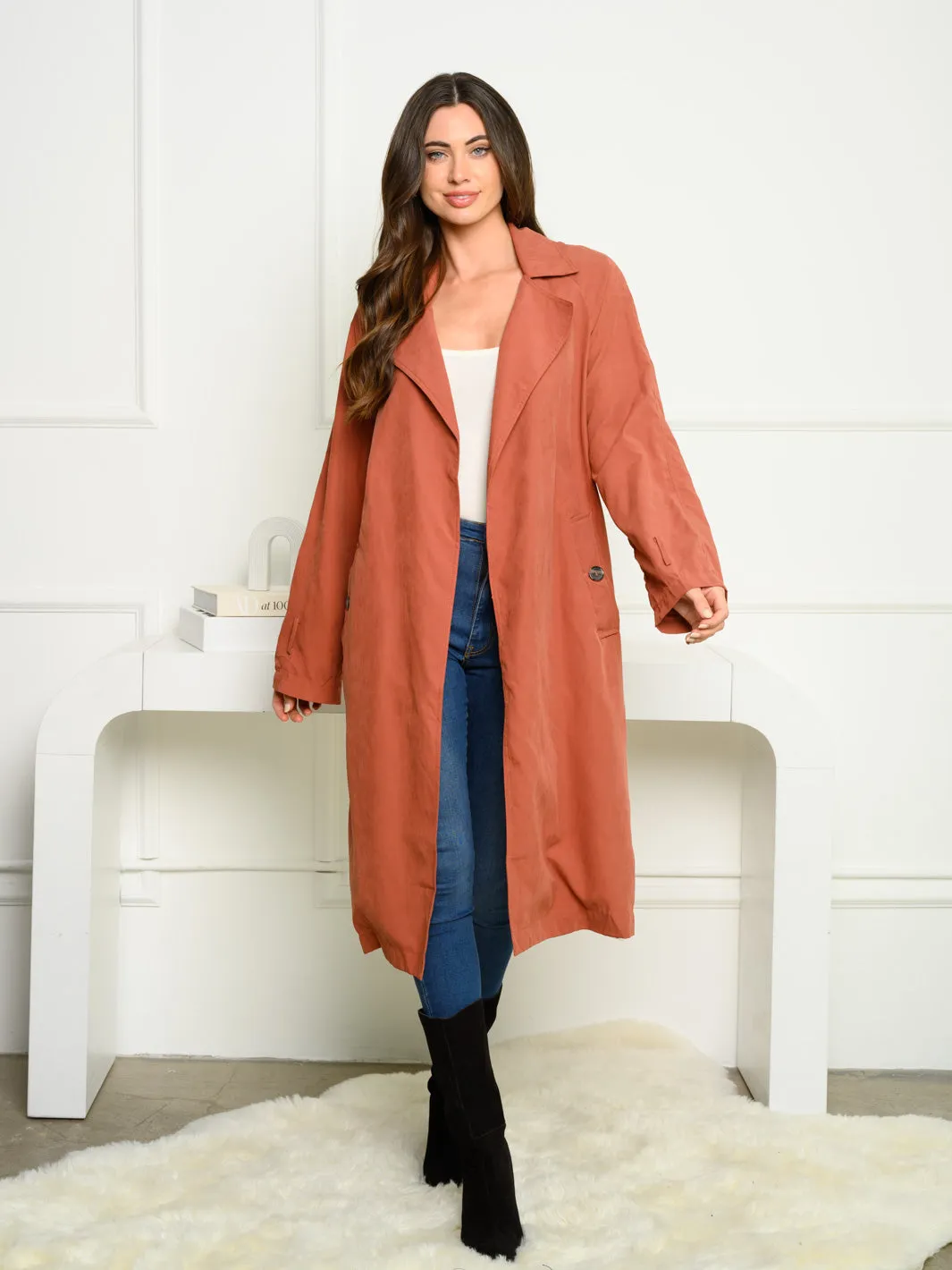 WOMEN'S LONG SLEEVE FRONT OPEN POCKETS LONG CARDIGAN