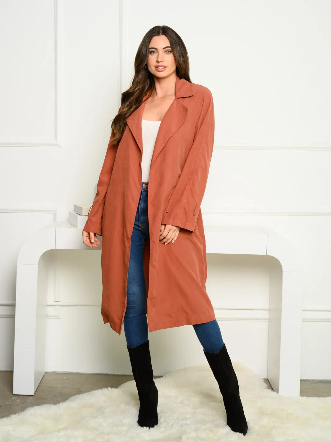 WOMEN'S LONG SLEEVE FRONT OPEN POCKETS LONG CARDIGAN