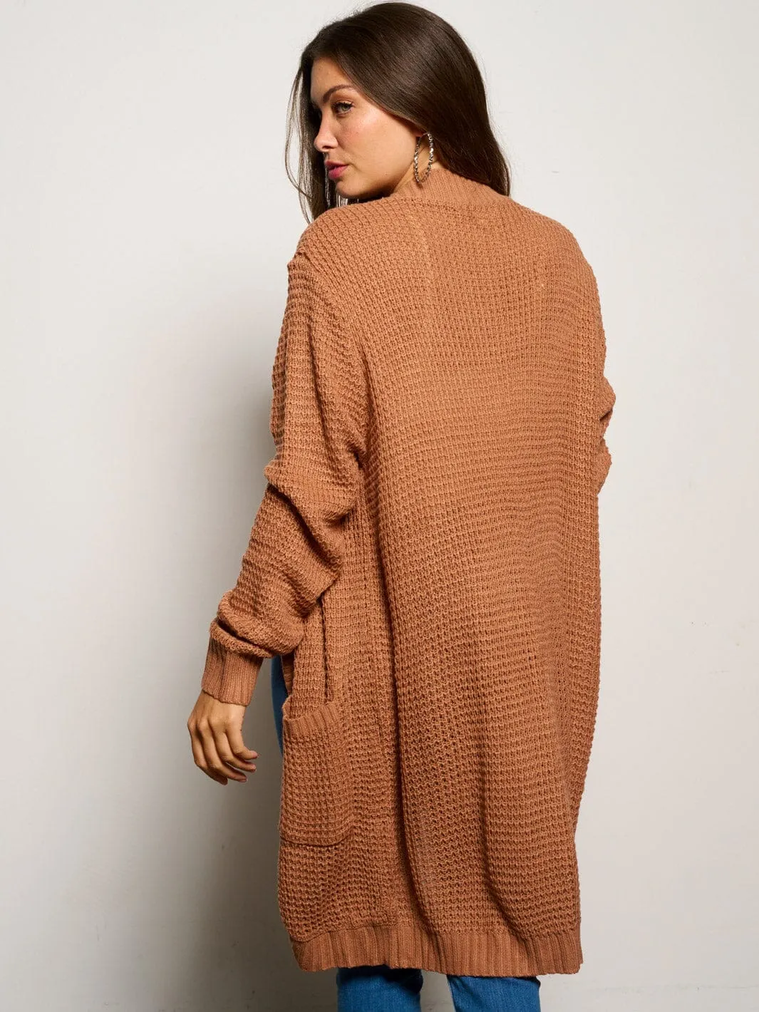 WOMEN'S LONG SLEEVE OPEB FRONT POCKETS CARDIGAN