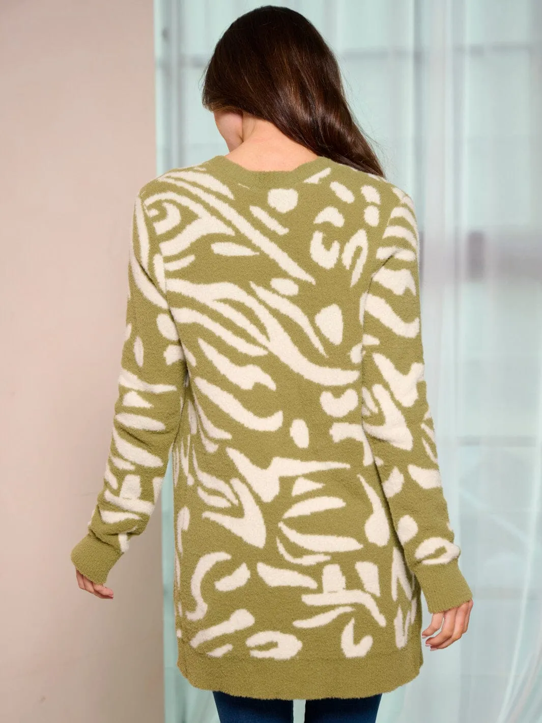 WOMEN'S LONG SLEEVE OPEN FRONT ANIMAL PRINT CARDIGAN