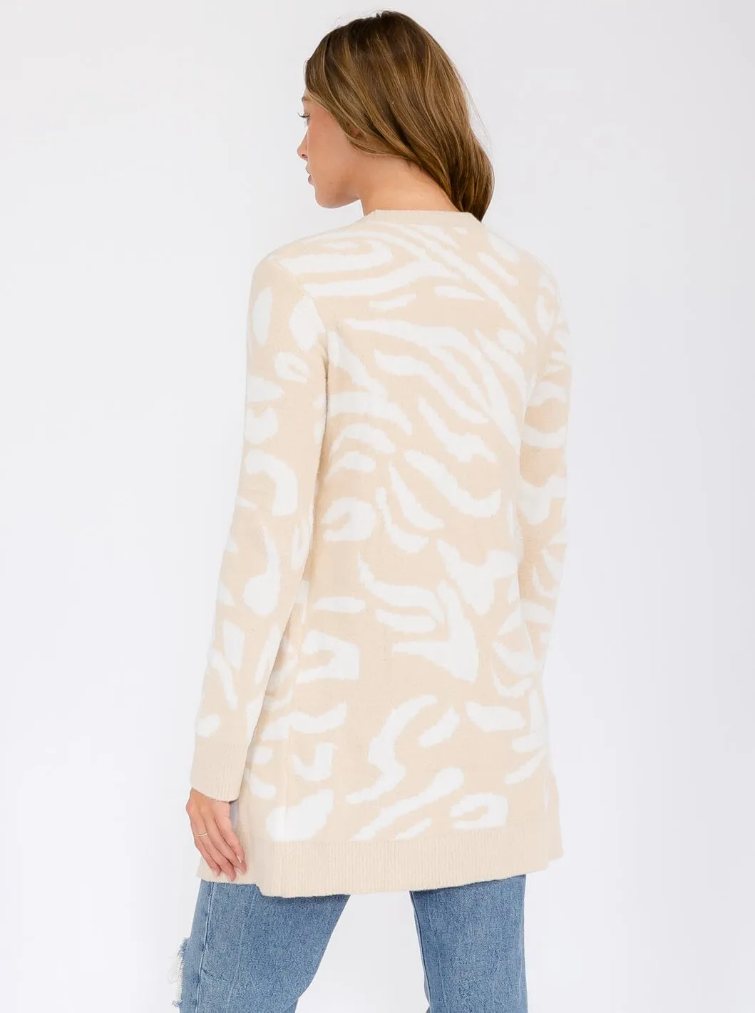 WOMEN'S LONG SLEEVE OPEN FRONT ANIMAL PRINT CARDIGAN