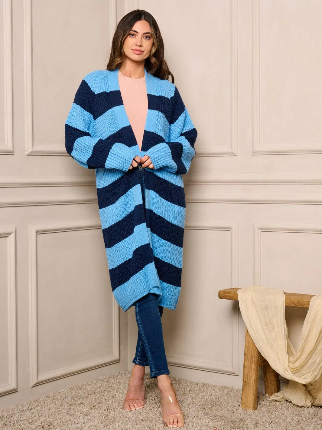 WOMENS LONG SLEEVE OPEN FRONT COLORBLOCK CARDIGAN