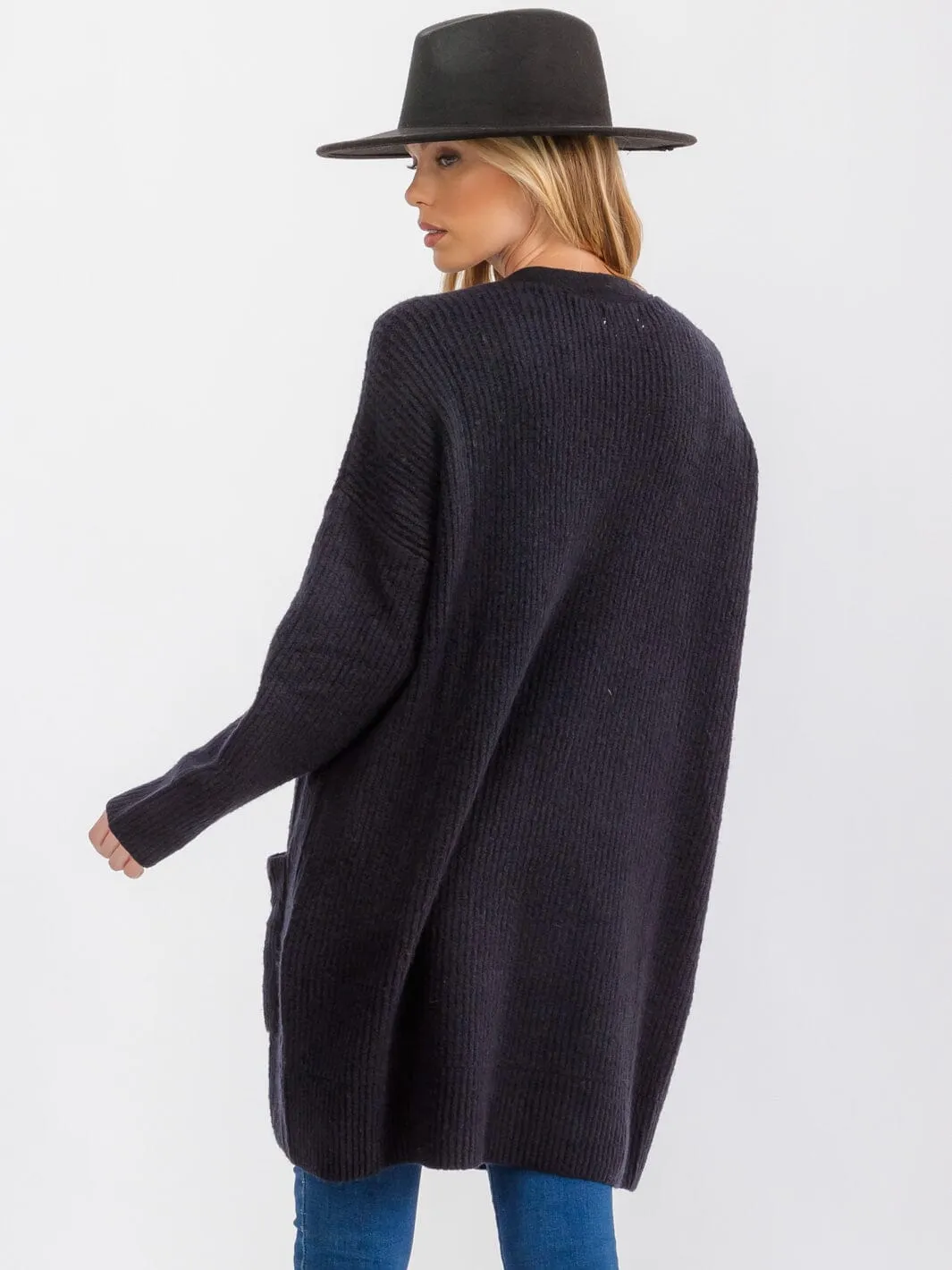 WOMEN'S LONG SLEEVE OPEN FRONT POCKETS CARDIGAN