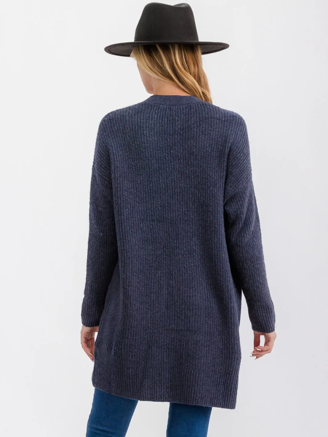 WOMEN'S LONG SLEEVE OPEN FRONT POCKETS CARDIGAN