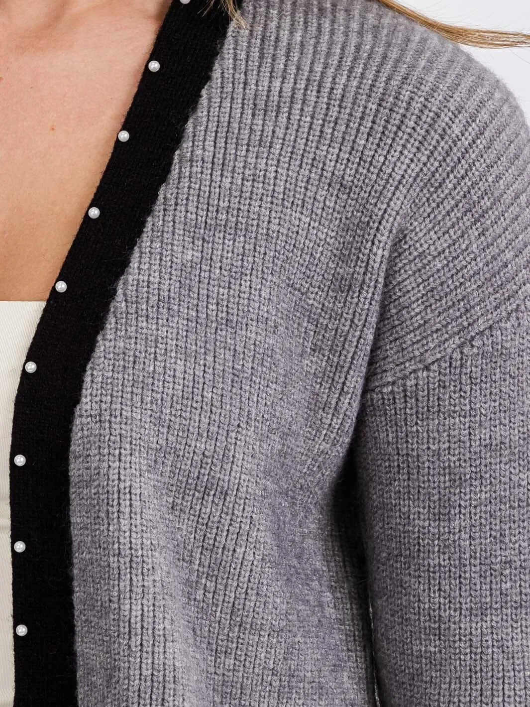 WOMEN'S LONG SLEEVE OPEN FRONT POCKETS COLORBLOCK TRIM DETAILED CARDIGAN