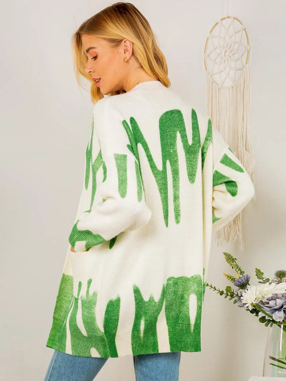 WOMEN'S LONG SLEEVE OPEN FRONT POCKETS DETAILED CARDIGAN