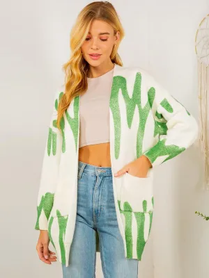 WOMEN'S LONG SLEEVE OPEN FRONT POCKETS DETAILED CARDIGAN