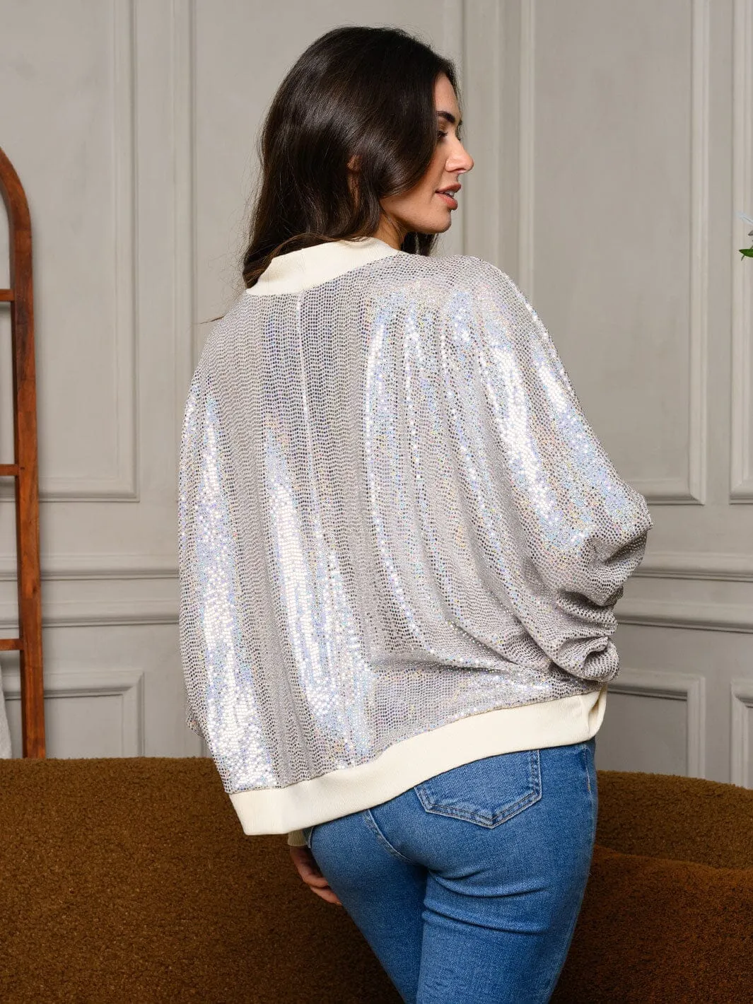 WOMEN'S LONG SLEEVE OPEN FRONT SEQUINS CARDIGAN