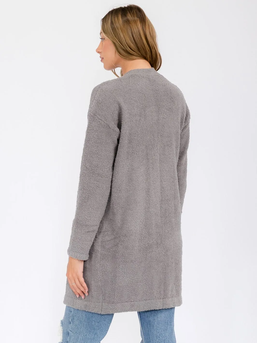 WOMEN'S LONG SLEEVE OPEN FRONT STRIPES POCKETS CARDIGAN