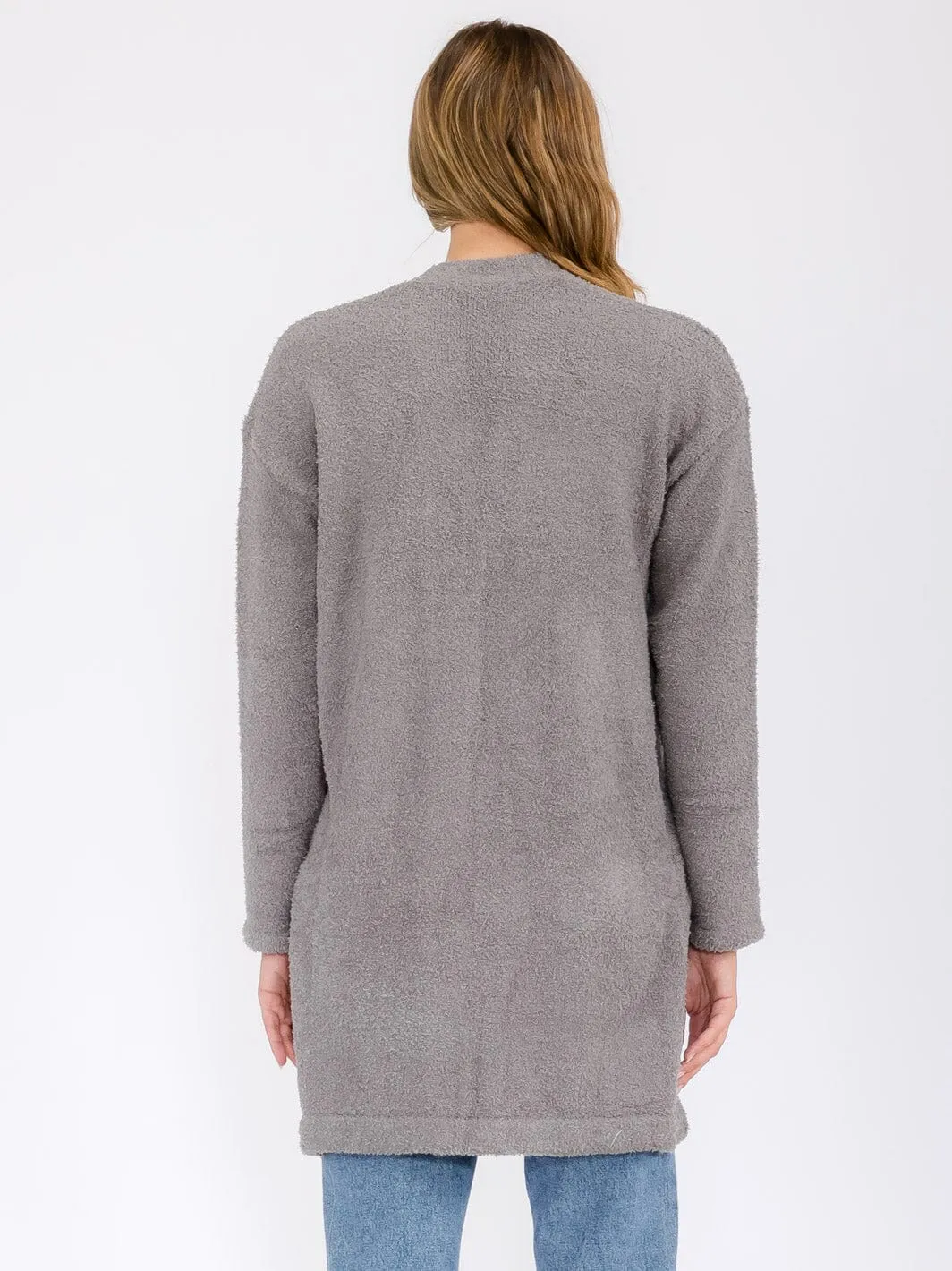 WOMEN'S LONG SLEEVE OPEN FRONT STRIPES POCKETS CARDIGAN
