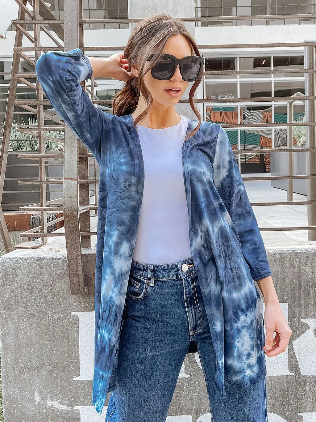WOMEN'S LONG SLEEVE OPEN FRONT TIE DYE CARDIGAN