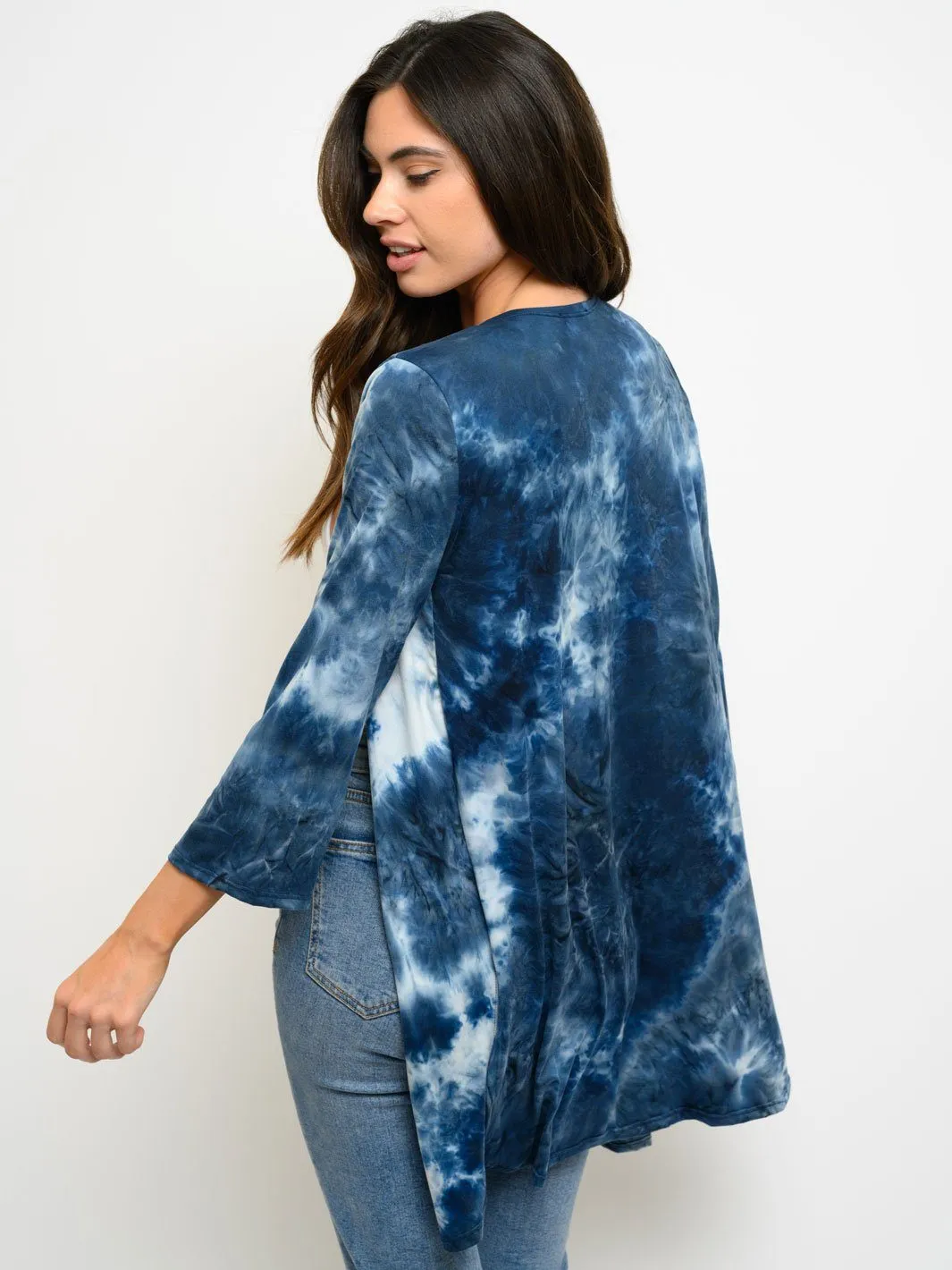 WOMEN'S LONG SLEEVE OPEN FRONT TIE DYE CARDIGAN