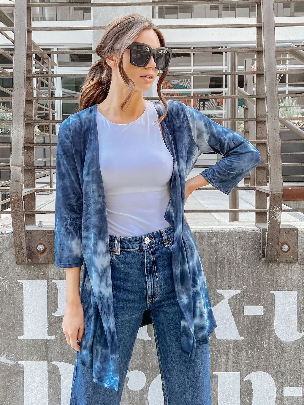WOMEN'S LONG SLEEVE OPEN FRONT TIE DYE CARDIGAN