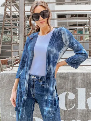 WOMEN'S LONG SLEEVE OPEN FRONT TIE DYE CARDIGAN