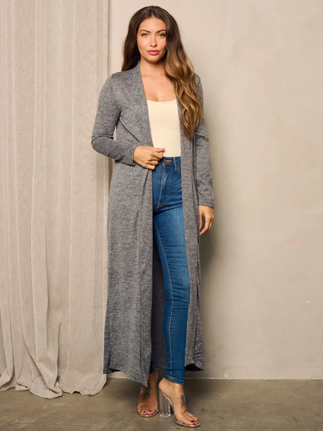 WOMEN'S LONG SLEEVE OPEN FRONT WASHED CARDIGAN