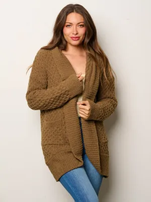 WOMEN'S LONG SLEEVE POCKETS OPEN FRONT DETAILED CARDIGAN