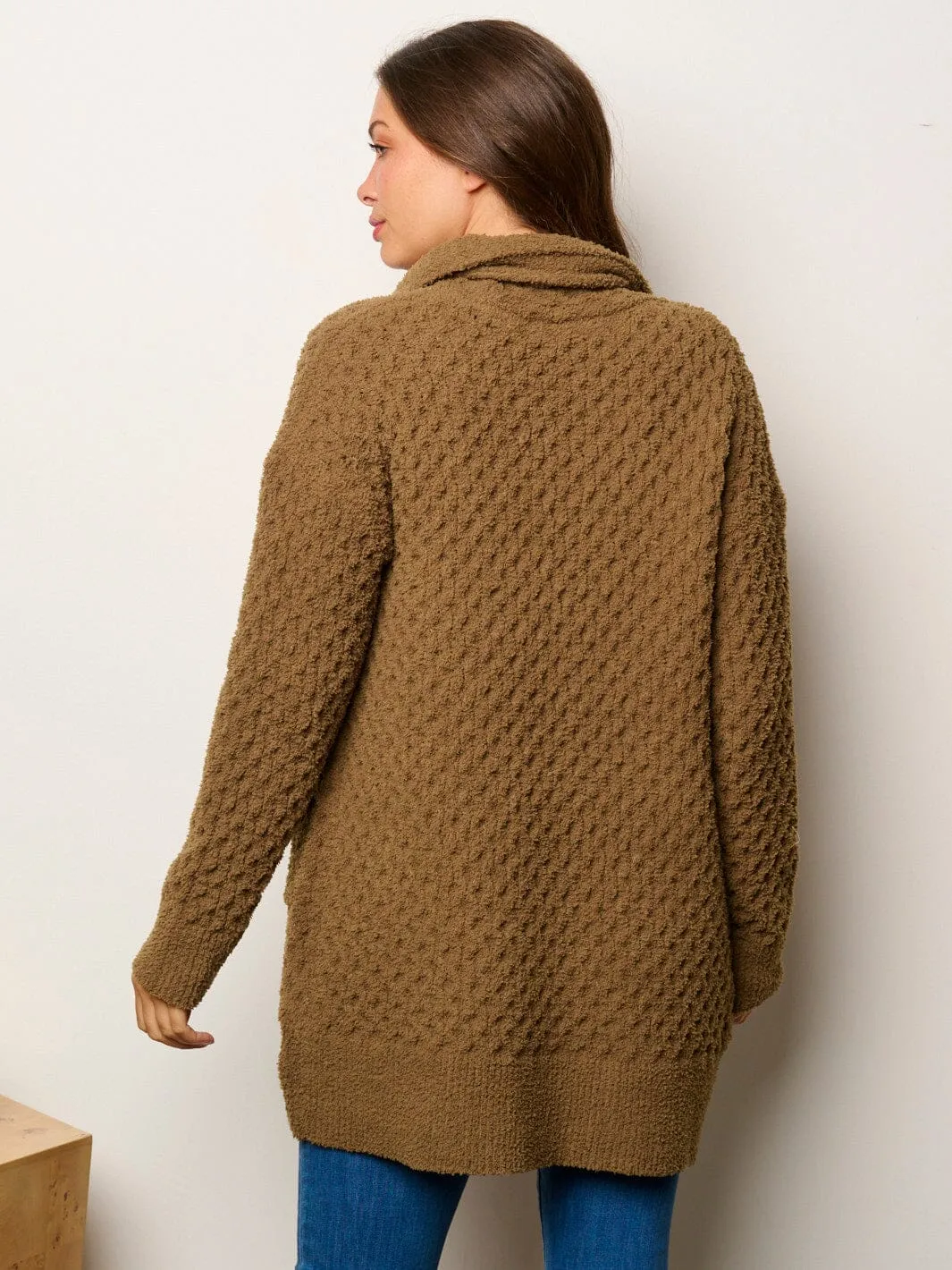 WOMEN'S LONG SLEEVE POCKETS OPEN FRONT DETAILED CARDIGAN