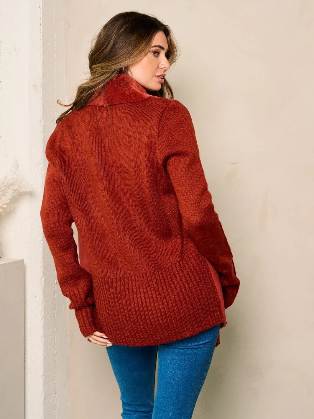 WOMEN'S LONG SLEEVE SHERPA OPEN FRONT CARDIGAN