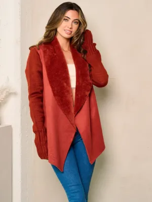 WOMEN'S LONG SLEEVE SHERPA OPEN FRONT CARDIGAN
