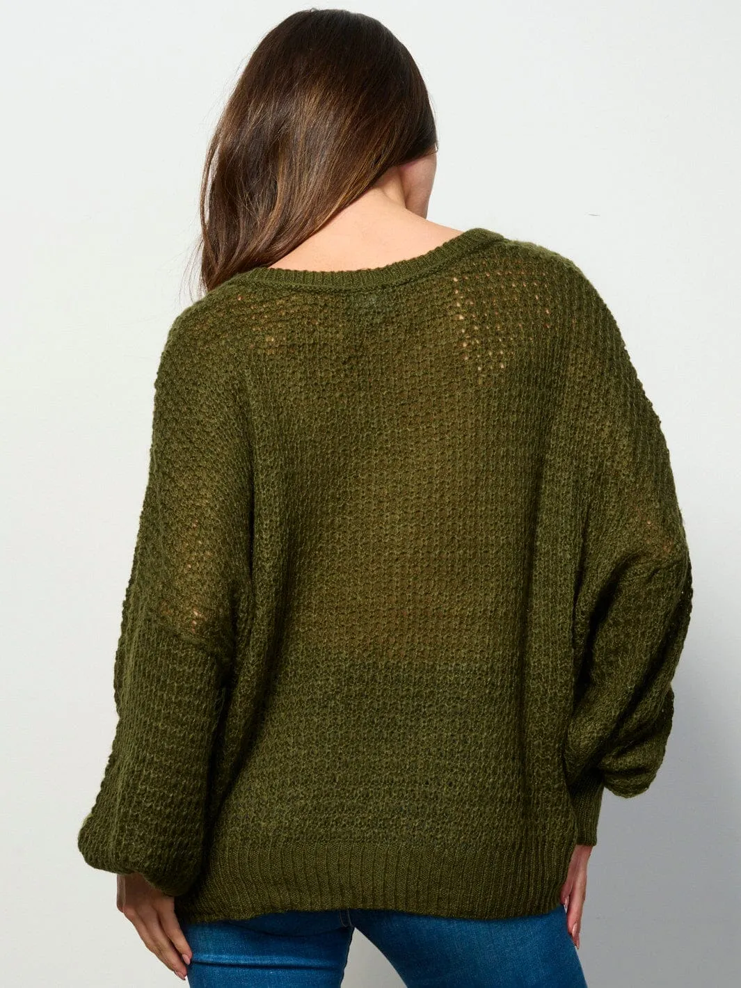 WOMEN'S LONG SLEEVE V-NECK KNIT PULLOVER SWEATER