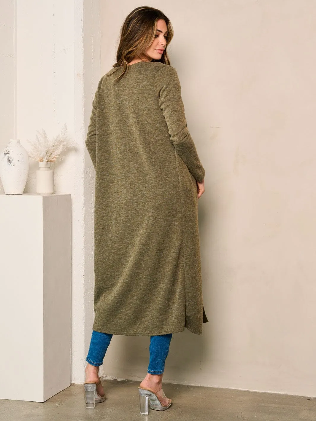 WOMEN'S LONG SLEEVES OPEN FRONT POCKETS CARDIGAN