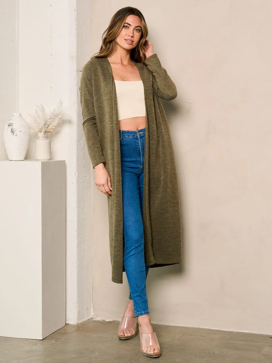 WOMEN'S LONG SLEEVES OPEN FRONT POCKETS CARDIGAN
