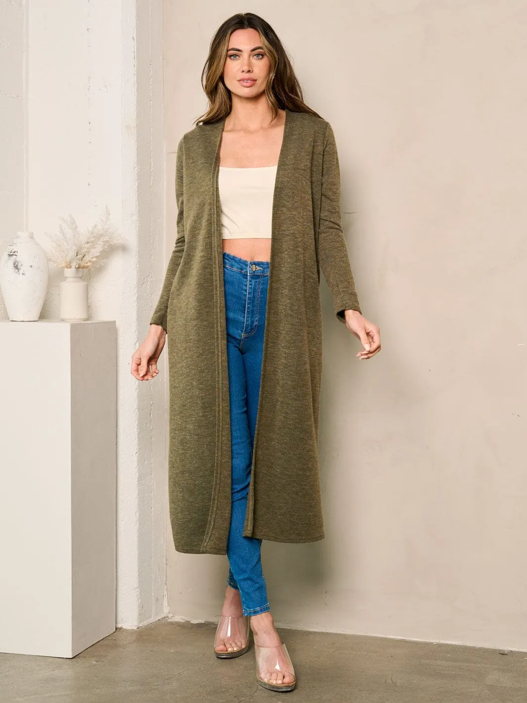 WOMEN'S LONG SLEEVES OPEN FRONT POCKETS CARDIGAN