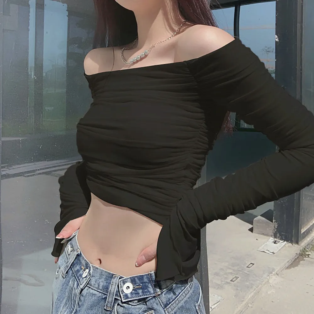 Women's Pleated Shoulder Long Sleeve