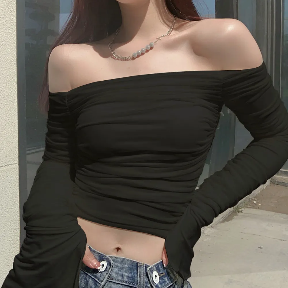 Women's Pleated Shoulder Long Sleeve