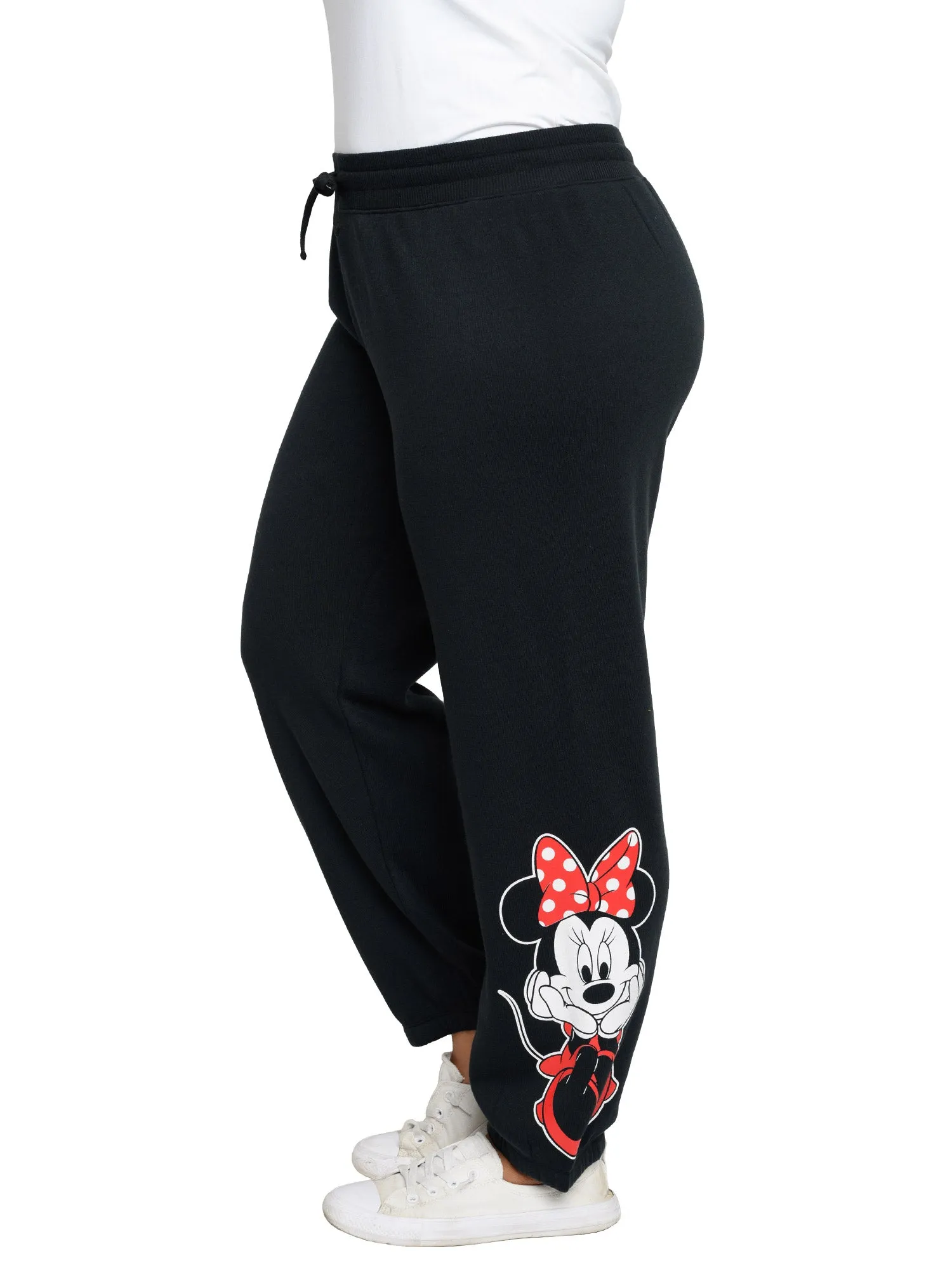 Women's Plus Size Minnie Mouse Sitting T-Shirt & Fleece Elastic Jogger Pants