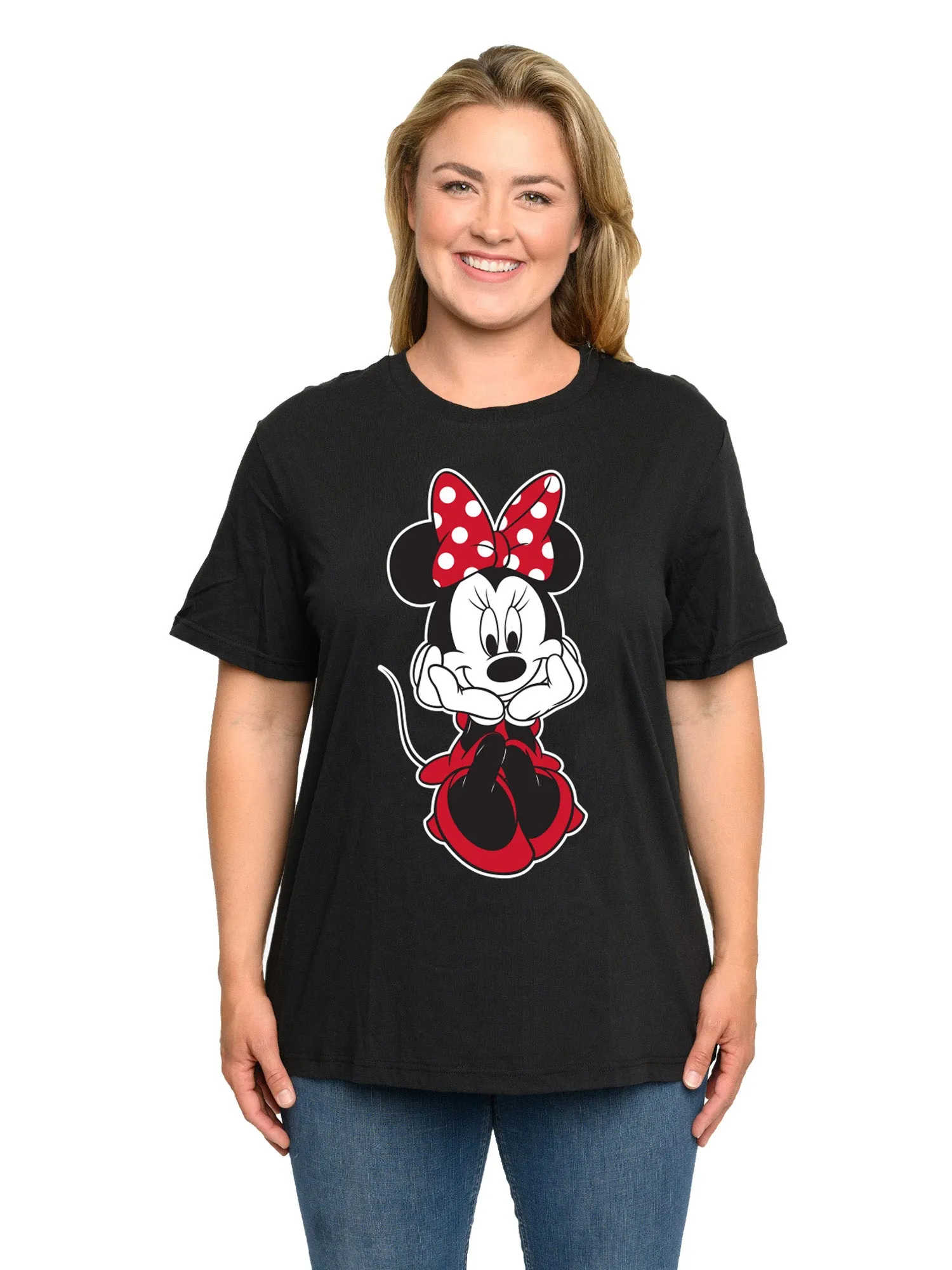 Women's Plus Size Minnie Mouse Sitting T-Shirt & Fleece Elastic Jogger Pants