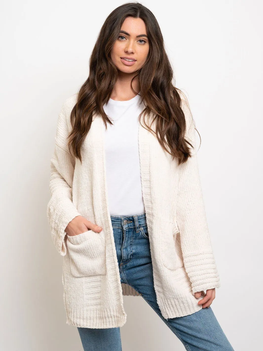 WOMEN'S POCKETS OPEN CARDIGAN