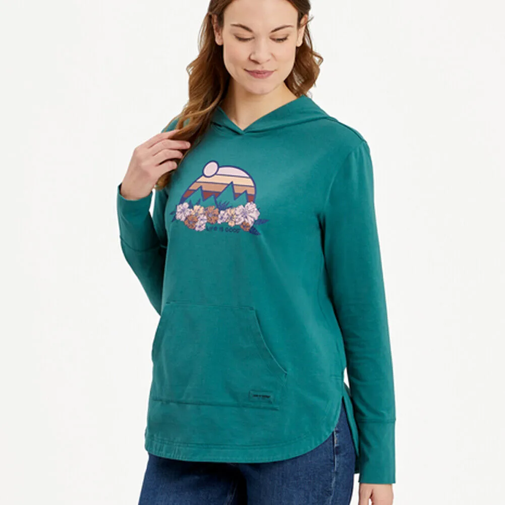 Women's Retro Mountains Floral Crusher-FLEX Hoodie -Spruce Green - 80950