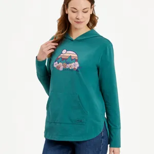 Women's Retro Mountains Floral Crusher-FLEX Hoodie -Spruce Green - 80950