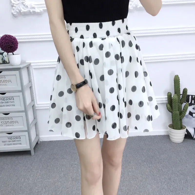 Women's skirt summer high waist printed chiffon pleated floral short skirt Safety one word floral mini skirt