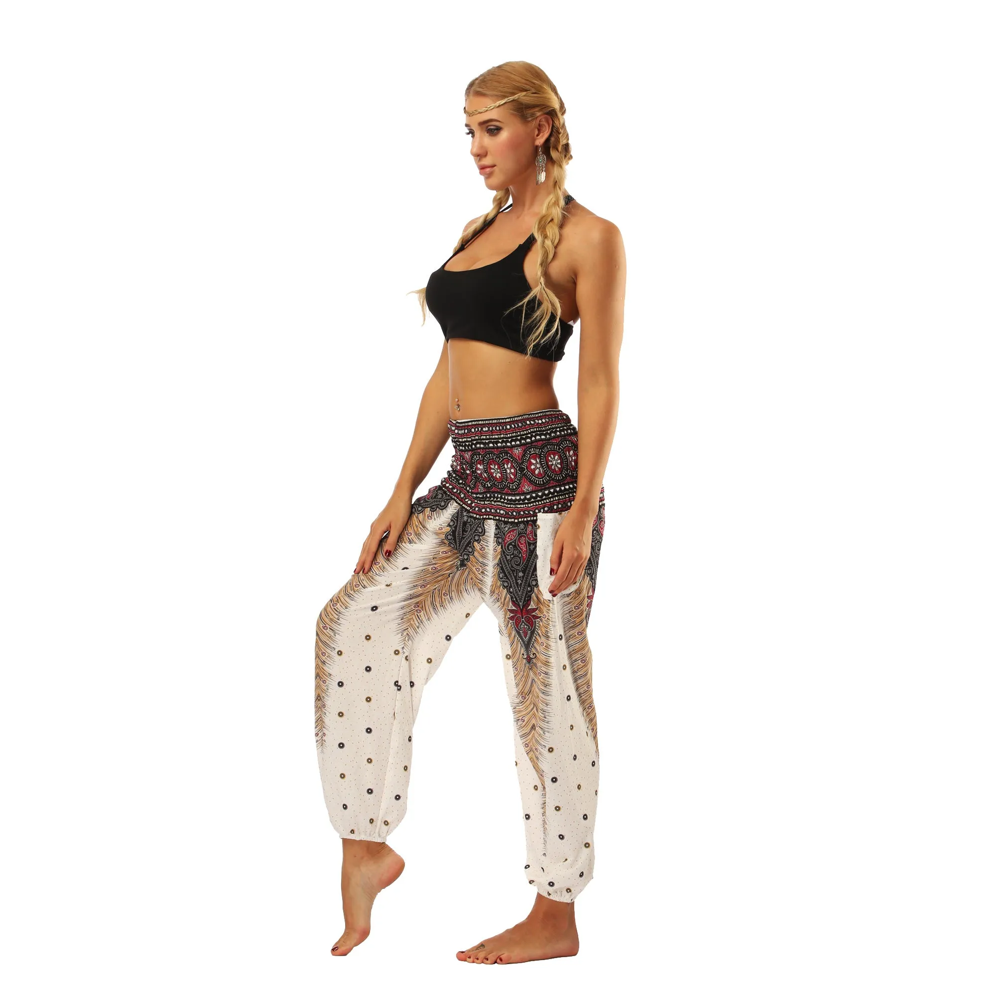 Women's straight Loose Harem Pant - Thai peacock feather bloomers
