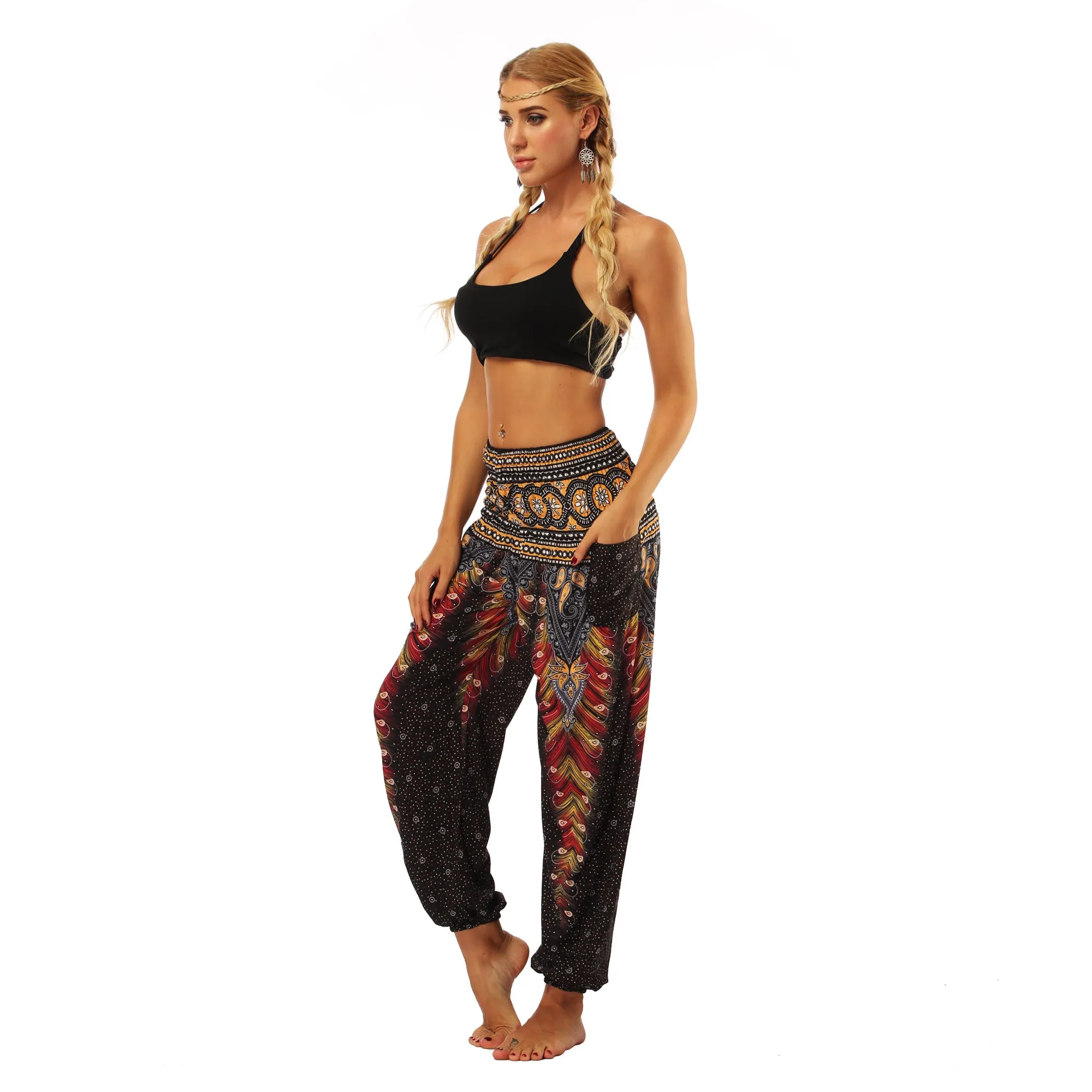 Women's straight Loose Harem Pant - Thai peacock feather bloomers