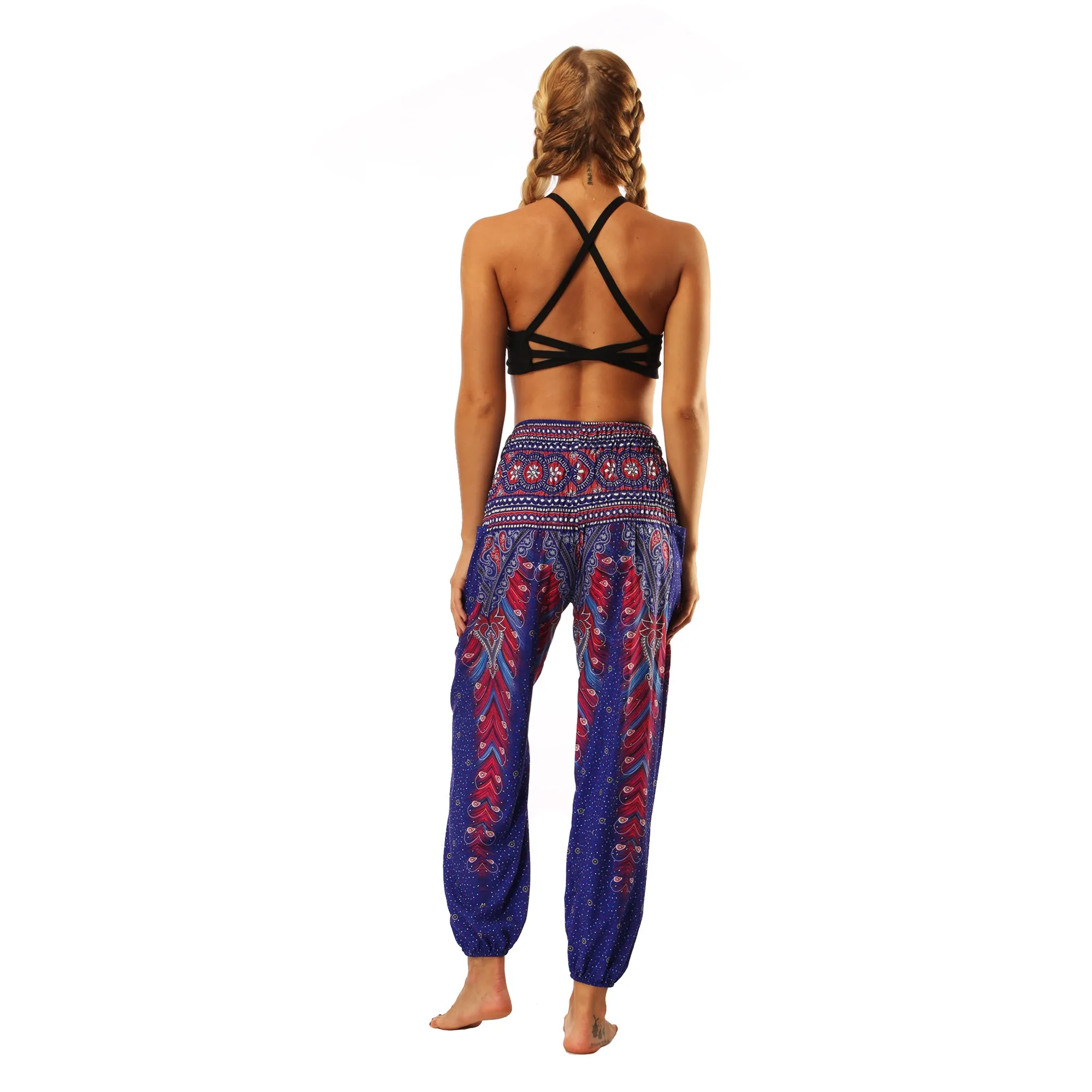 Women's straight Loose Harem Pant - Thai peacock feather bloomers
