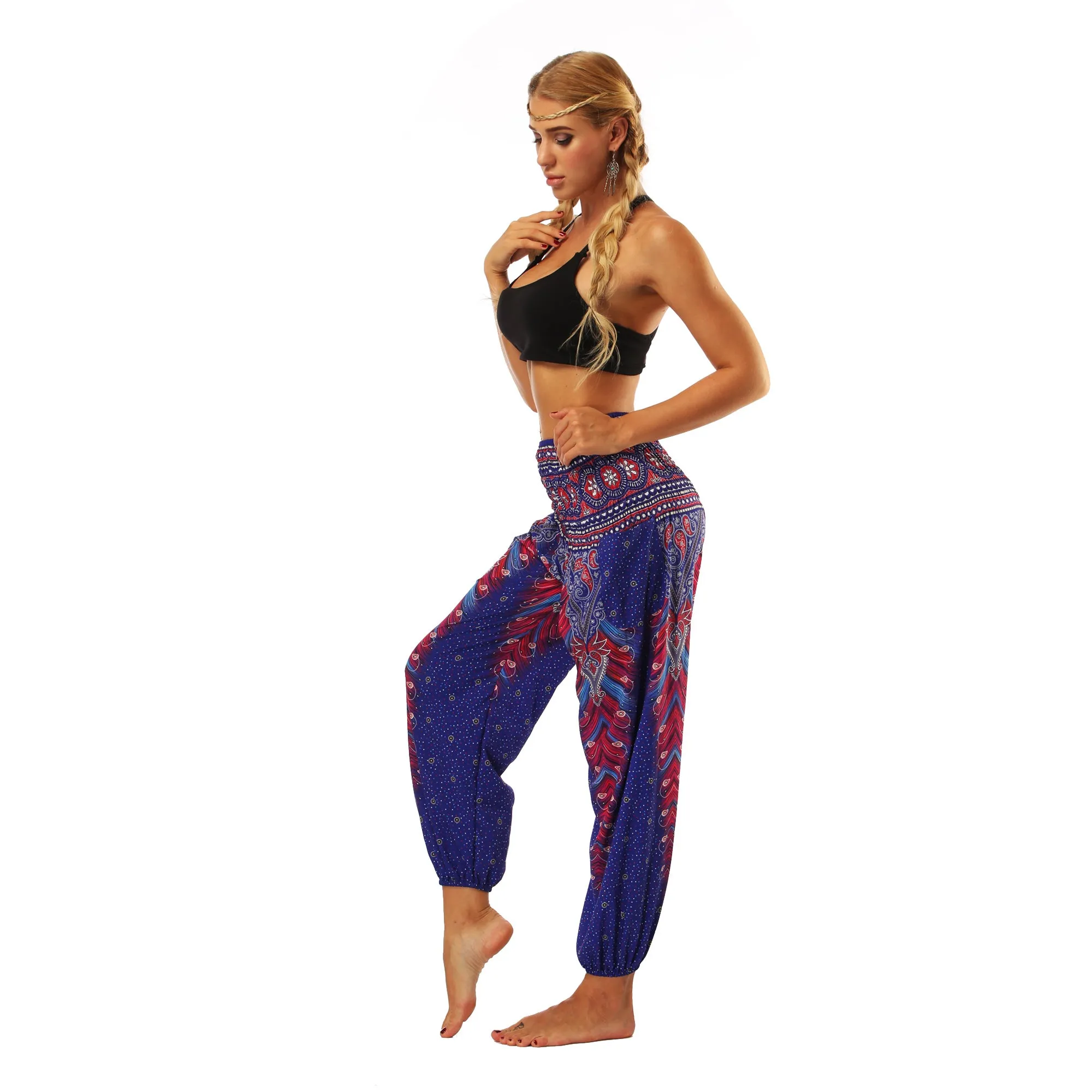 Women's straight Loose Harem Pant - Thai peacock feather bloomers