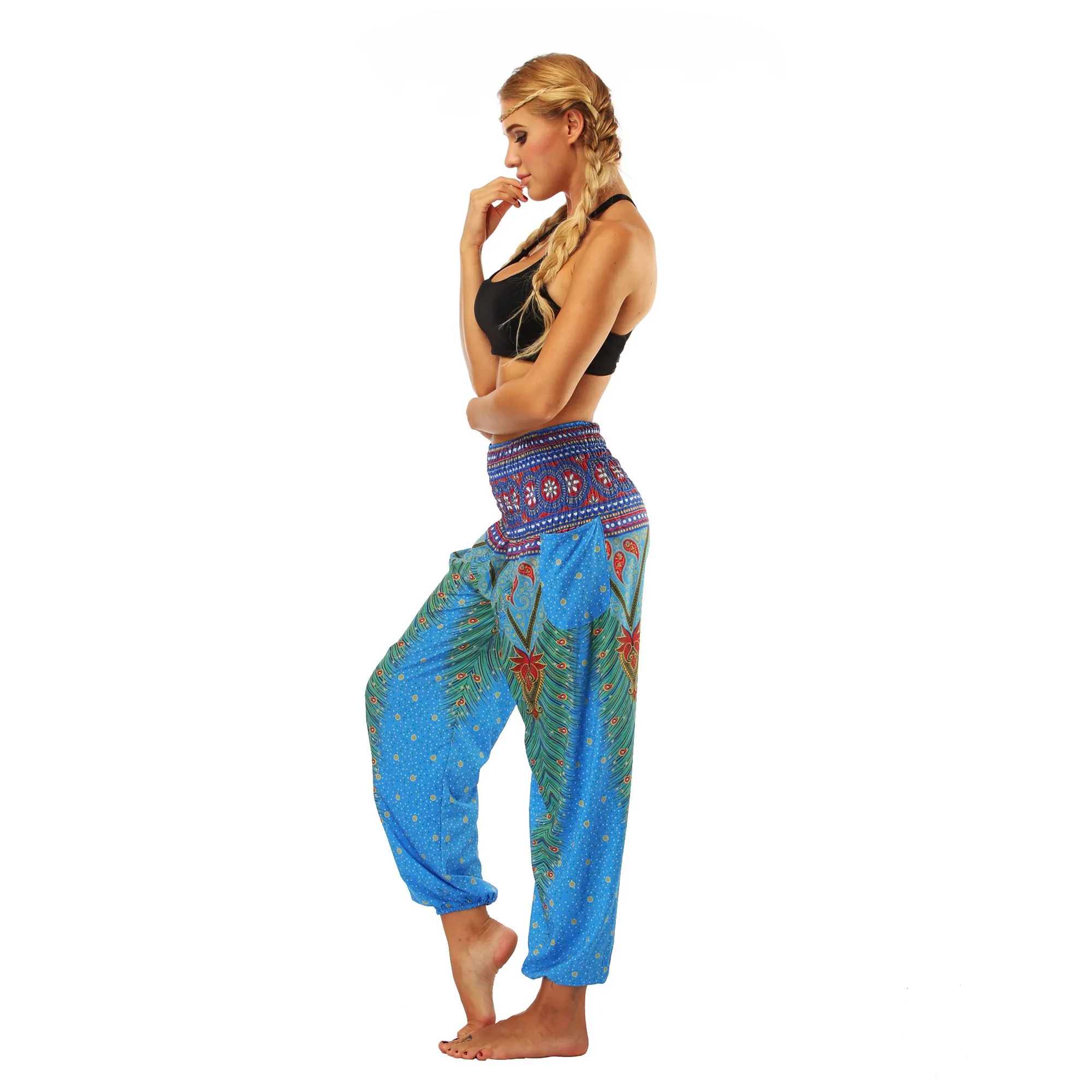 Women's straight Loose Harem Pant - Thai peacock feather bloomers