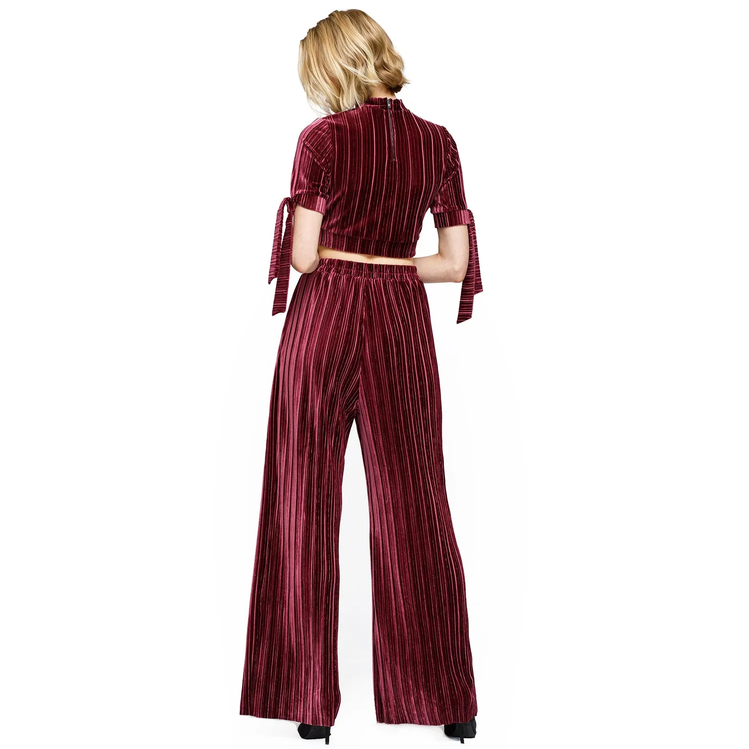 Women's Velvet Wide Leg High Waist Pants In Mulberry