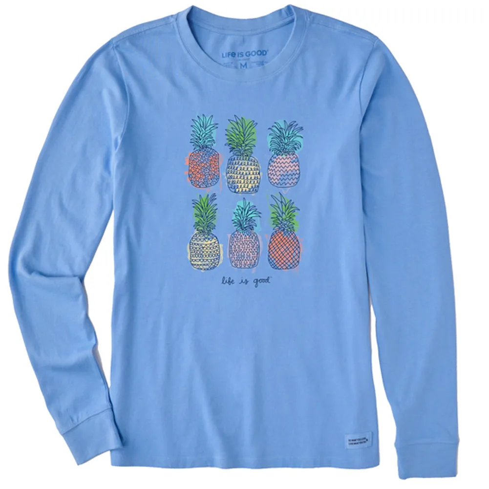 Women's Watercolor Pineapples Long Sleeve Crusher-LITE Tee - 99223