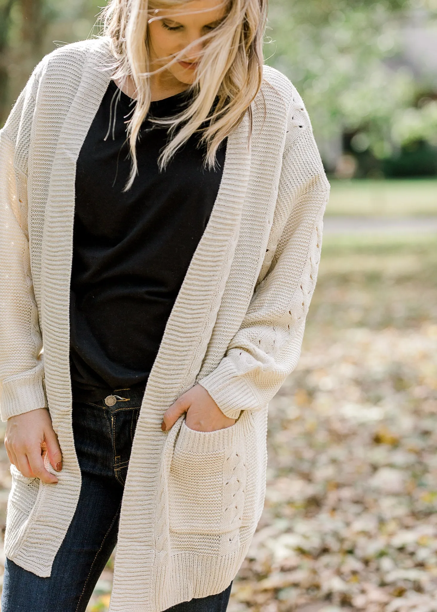 X Grinning Ivory Cable Knit Cardigan
