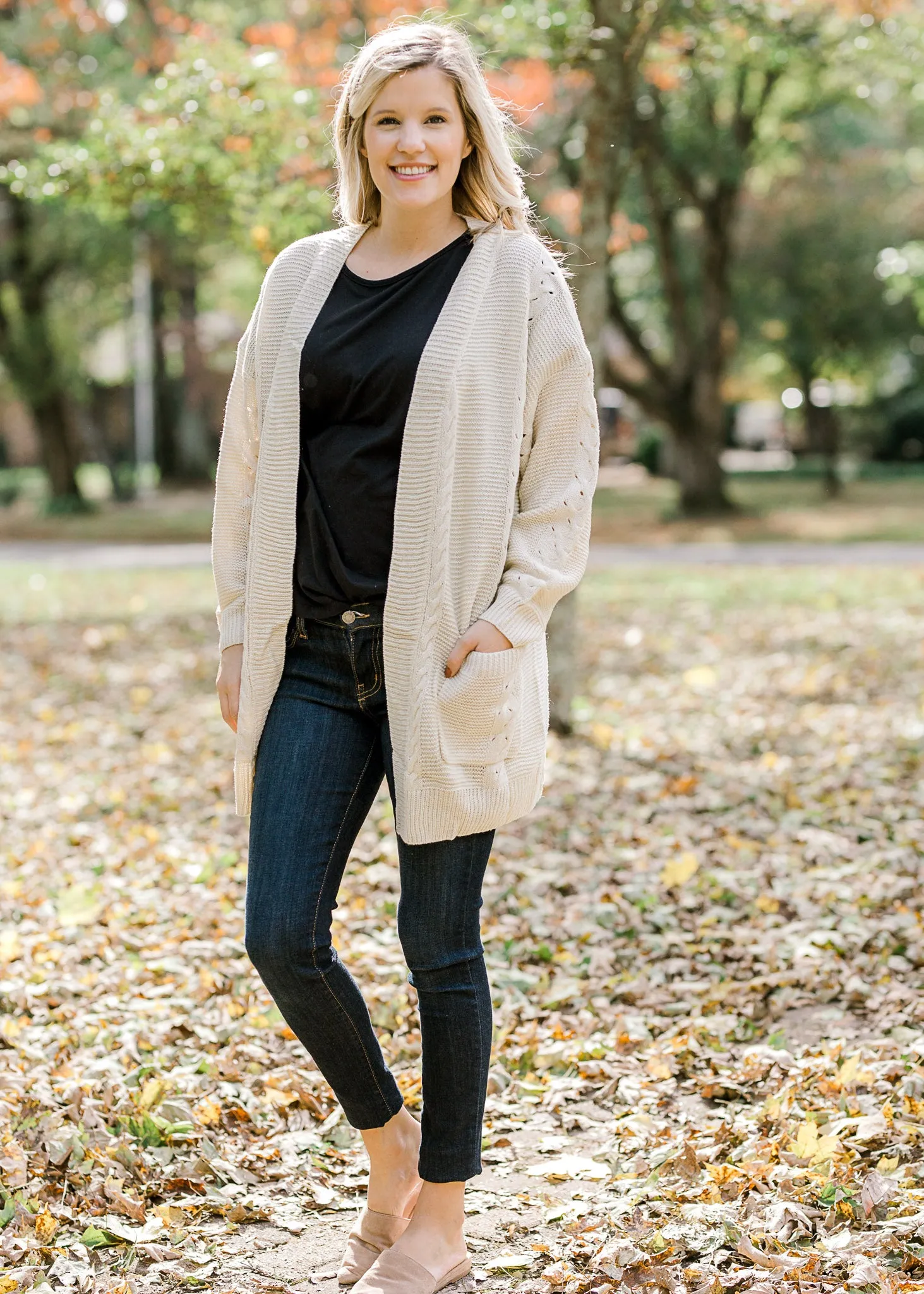 X Grinning Ivory Cable Knit Cardigan