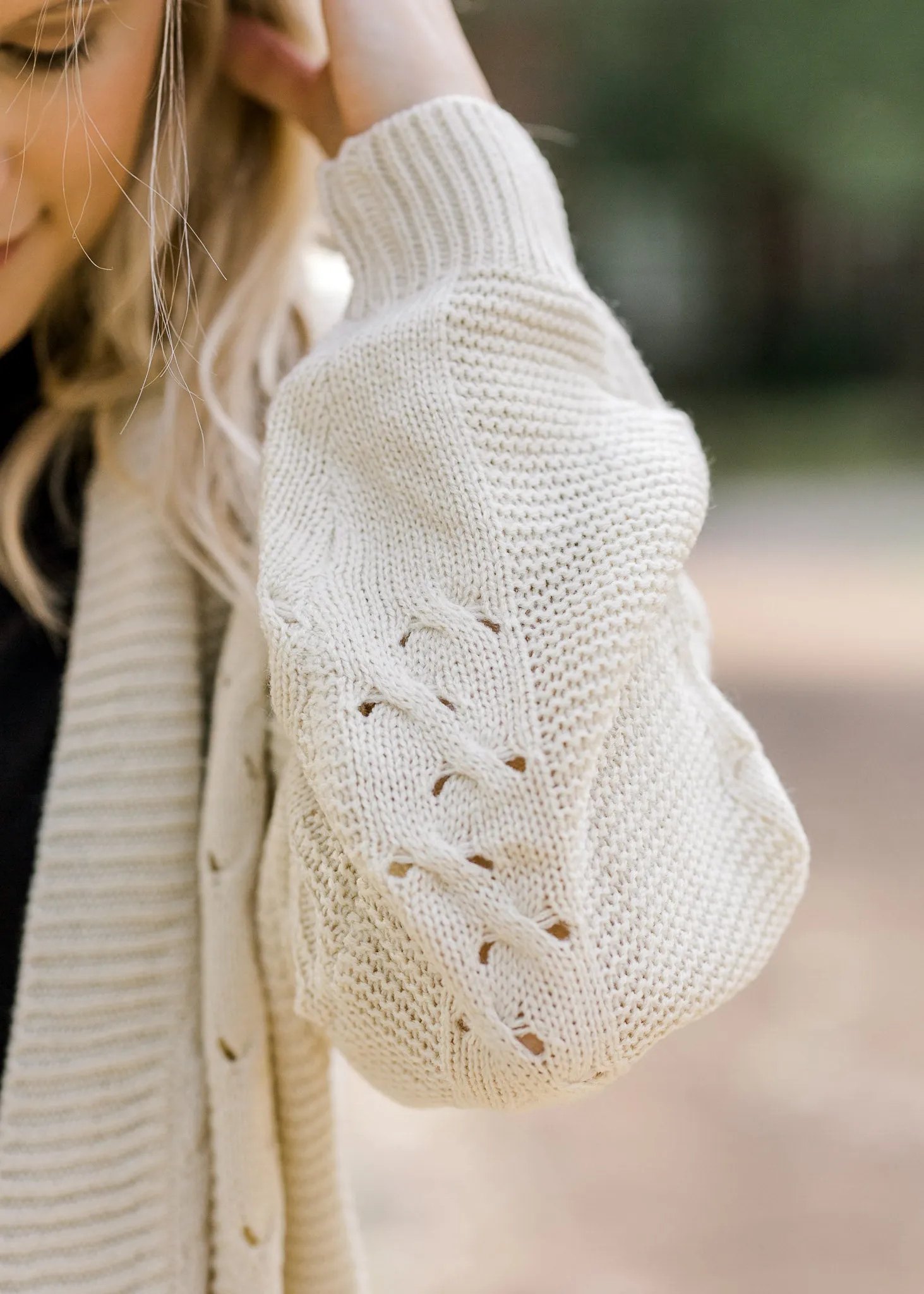 X Grinning Ivory Cable Knit Cardigan