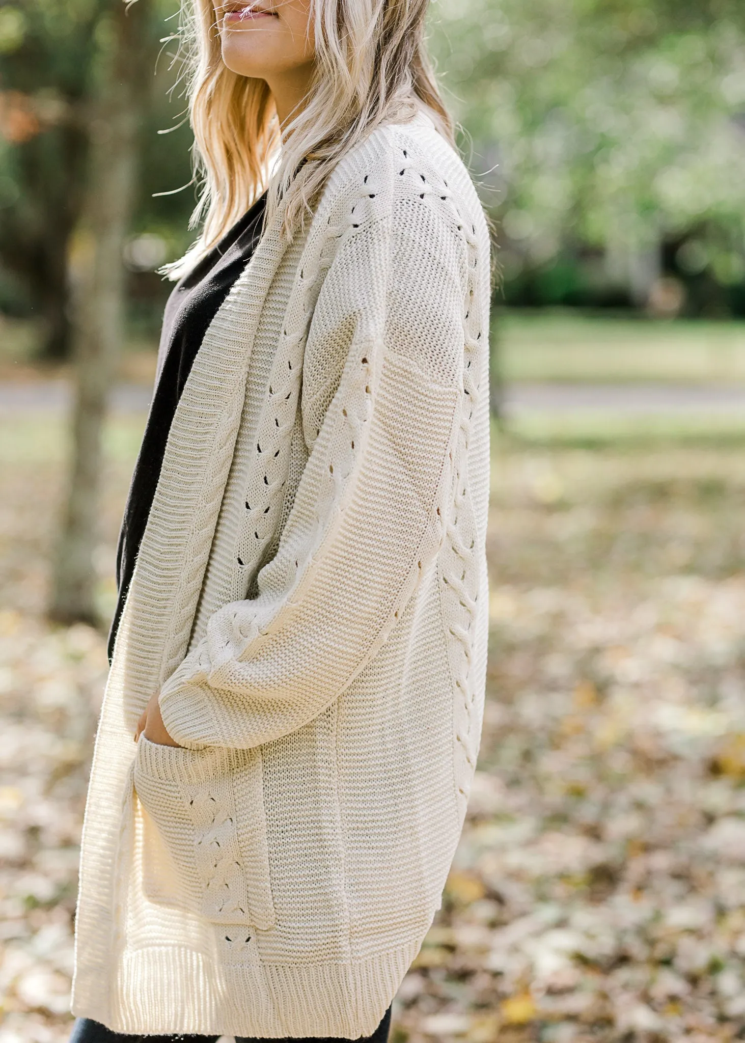 X Grinning Ivory Cable Knit Cardigan